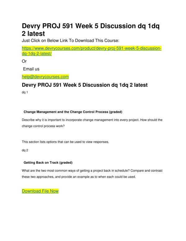 Devry PROJ 591 Week 5 Discussion dq 1dq 2 latest