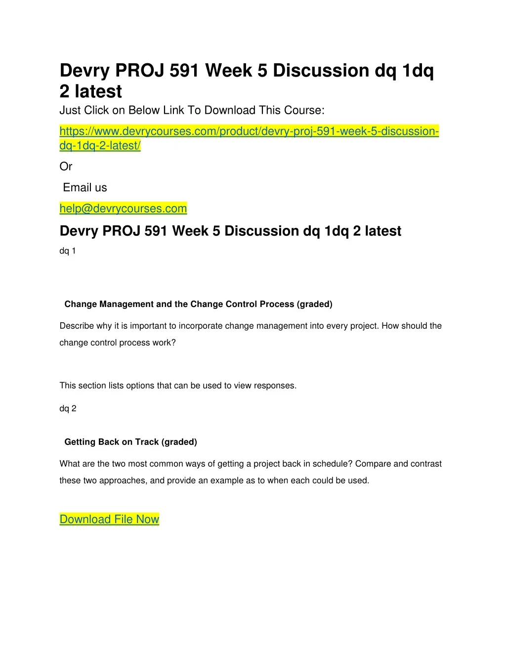 devry proj 591 week 5 discussion dq 1dq 2 latest