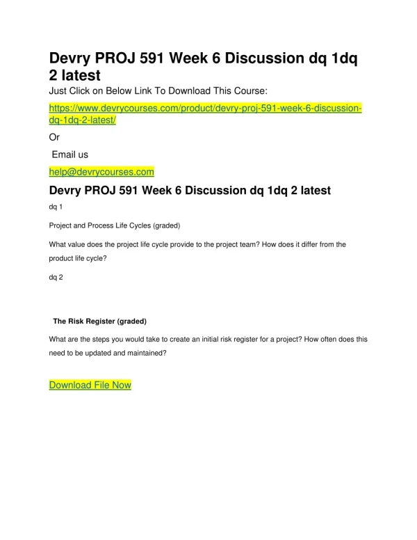 Devry PROJ 591 Week 6 Discussion dq 1dq 2 latest