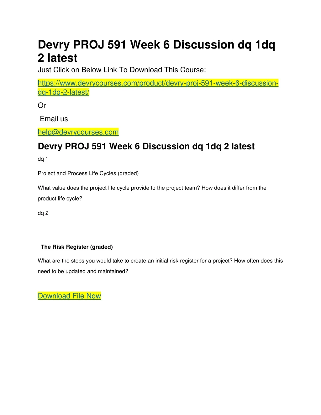 devry proj 591 week 6 discussion dq 1dq 2 latest