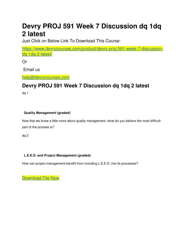 Devry PROJ 591 Week 7 Discussion dq 1dq 2 latest