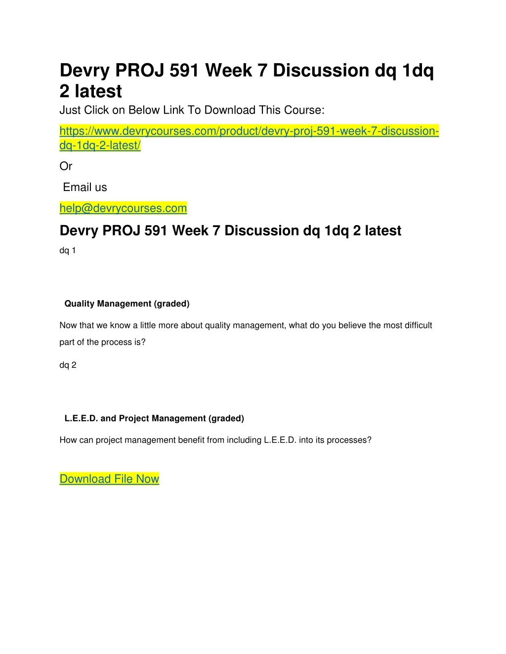 devry proj 591 week 7 discussion dq 1dq 2 latest