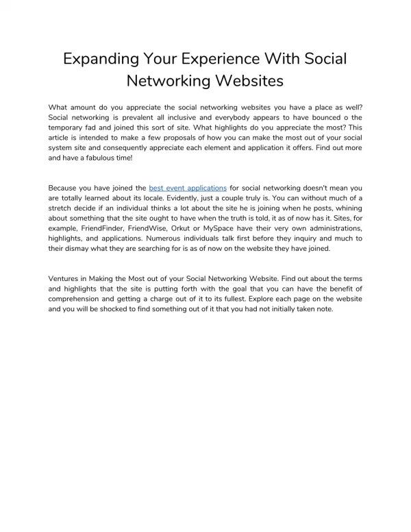 Expanding Your Experience With Social Networking Websites