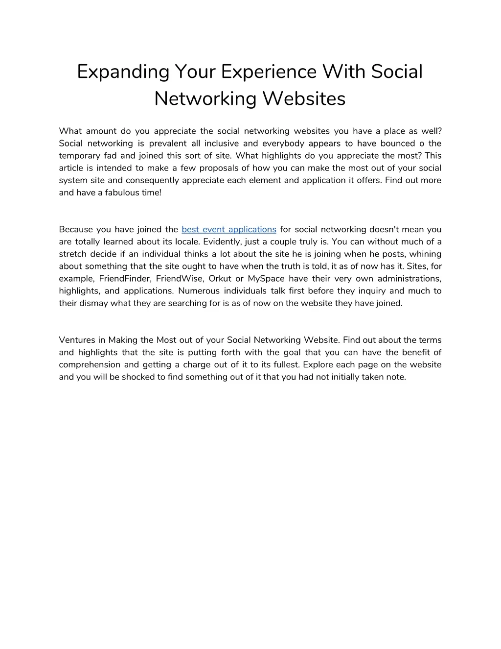 expanding your experience with social networking