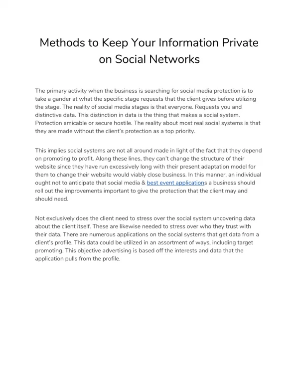 Methods to Keep Your Information Private on Social Networks