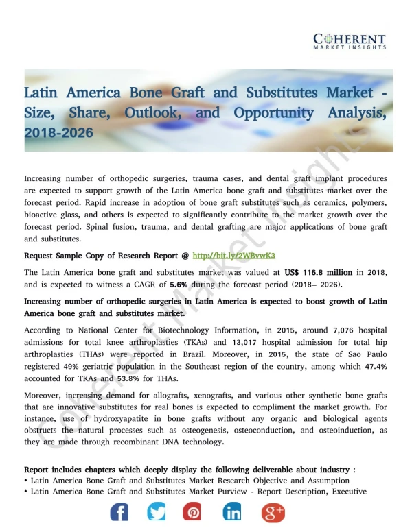 Latin America Bone Graft and Substitutes Market - Size, Share, Outlook, and Opportunity Analysis, 2018-2026