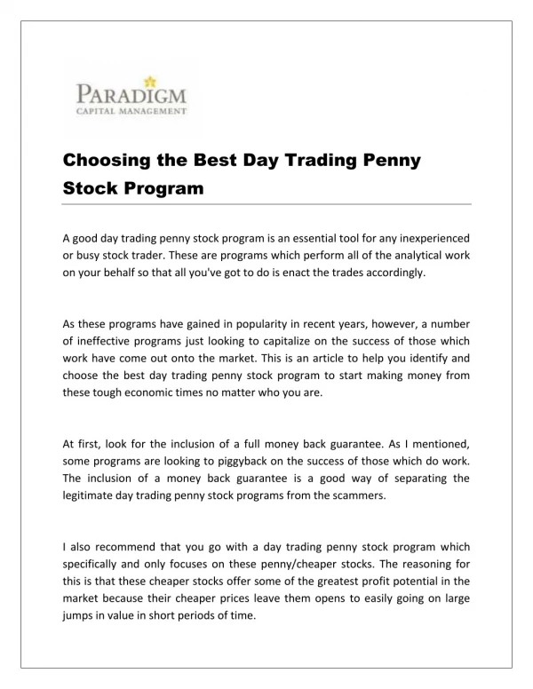 Choosing the Best Day Trading Penny Stock Program