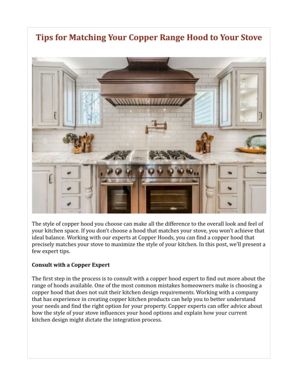 Tips for Matching Your Copper Range Hood to Your Stove