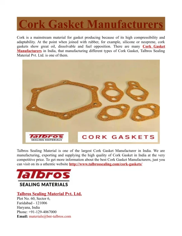 Cork Gasket Manufacturers