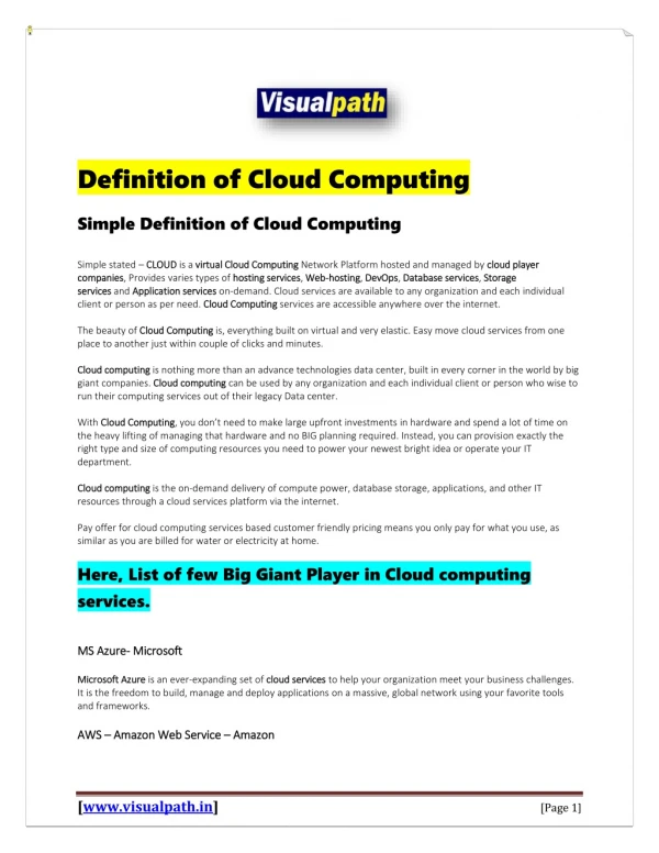 Definition of Cloud Computing