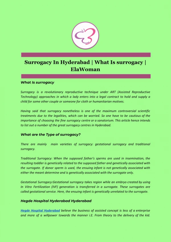 Surrogacy In Hyderabad | What Is surrogacy | ElaWoman