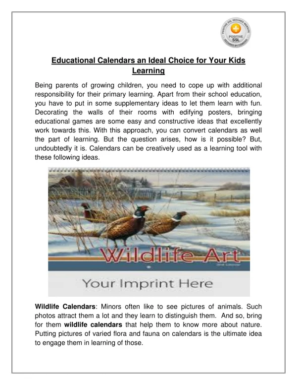 Educational Calendars an Ideal Choice for Your Kids Learning