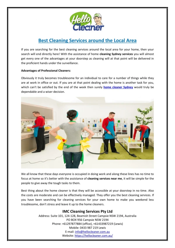 Best Cleaning Services around the Local Area
