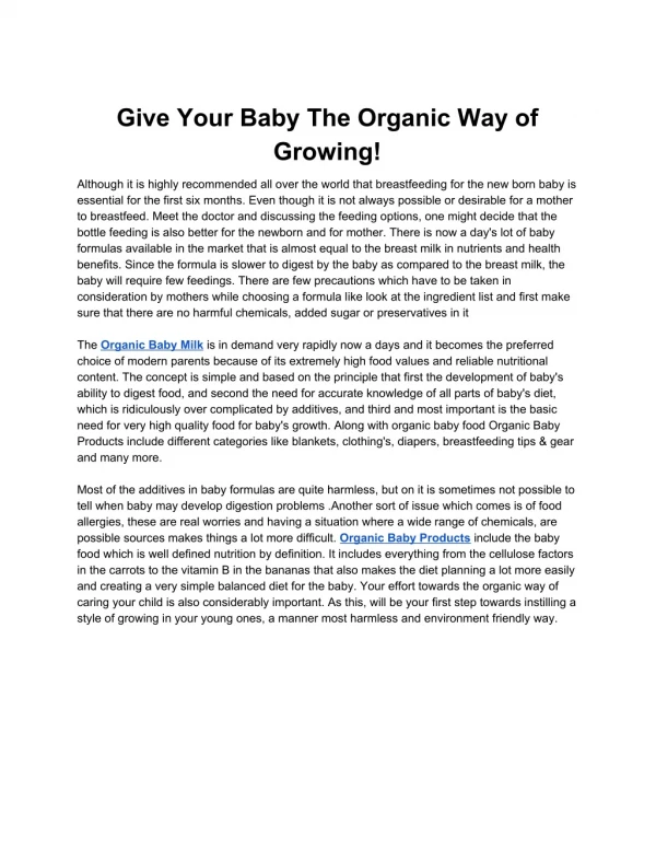 Give Your Baby The Organic Way of Growing!