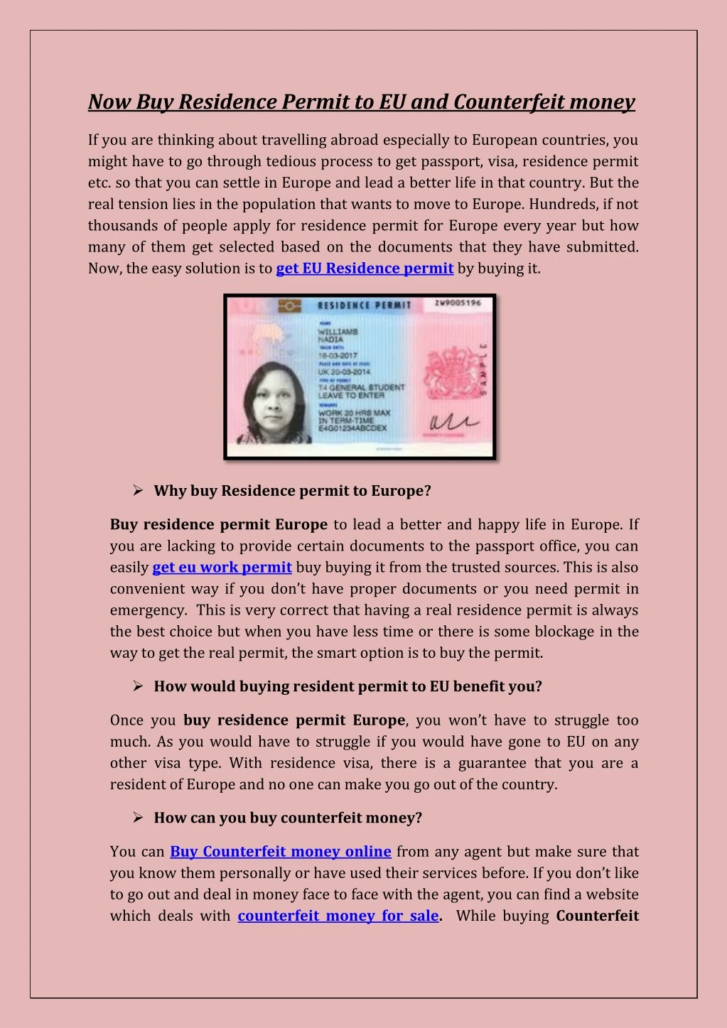 now buy residence permit to eu and counterfeit