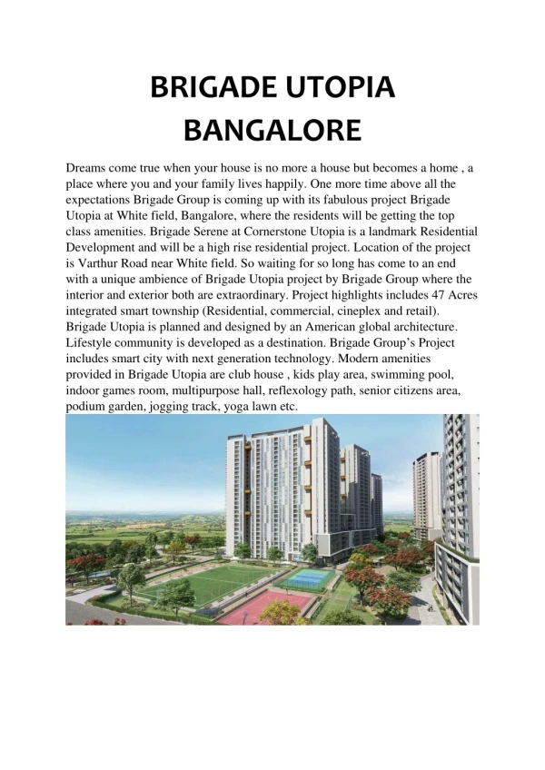 Brigade Utopia Varthur Whitefield, Bangalore