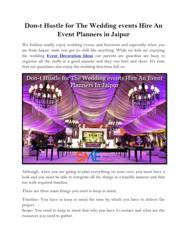 Don-t Hustle for The Wedding events Hire An Event Planners in Jaipur