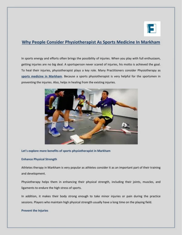 Why People Consider Physiotherapist As Sports Medicine in Markham