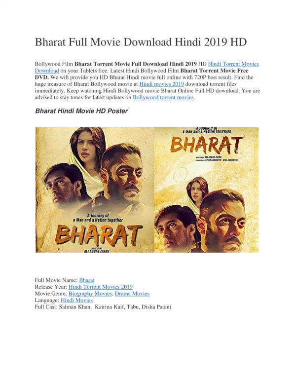 Bharat Movie Full Download Hindi 2019 HD