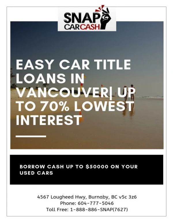 Easy Car Title Loans in Vancouver| Up to 70% Lowest Interest