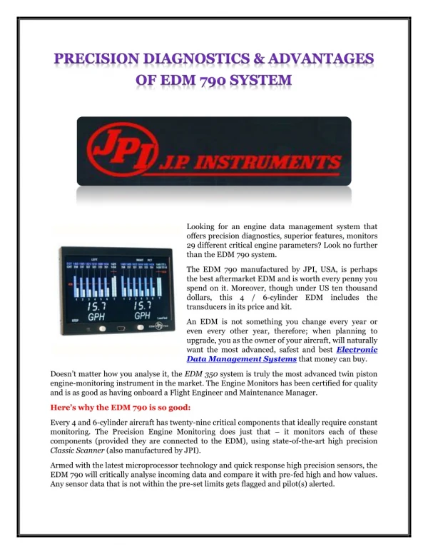 PRECISION DIAGNOSTICS & ADVANTAGES OF EDM 790 SYSTEM