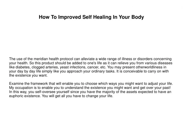 How To Improved Self Healing In Your Body