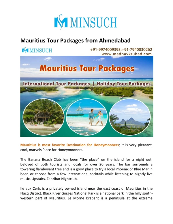 Best Mauritius Tour Packages from Ahmedabad