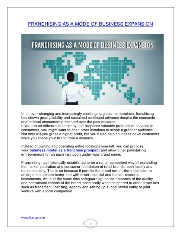 FRANCHISING AS A MODE OF BUSINESS EXPANSION