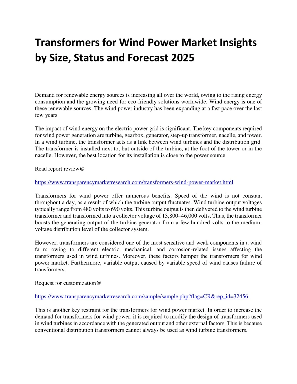 transformers for wind power market insights