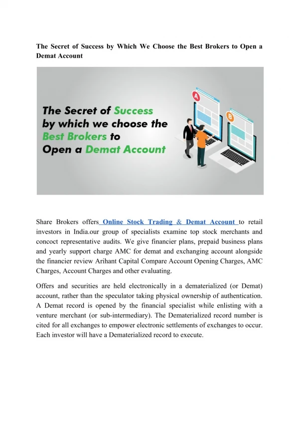 The Secret of Success by Which We Choose the Best Brokers to Open a Demat Account
