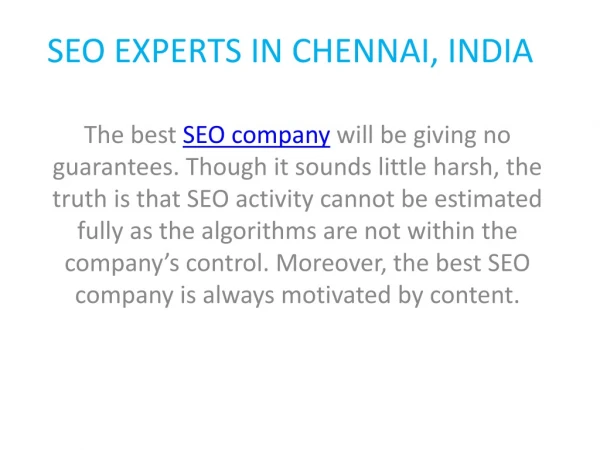 SEO Experts in Chennai, India - Digital Marketing Consultants Chennai, India.