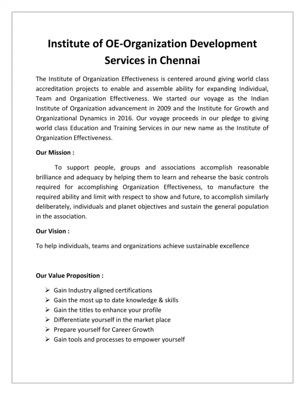 Organization Development Courses in Chennai