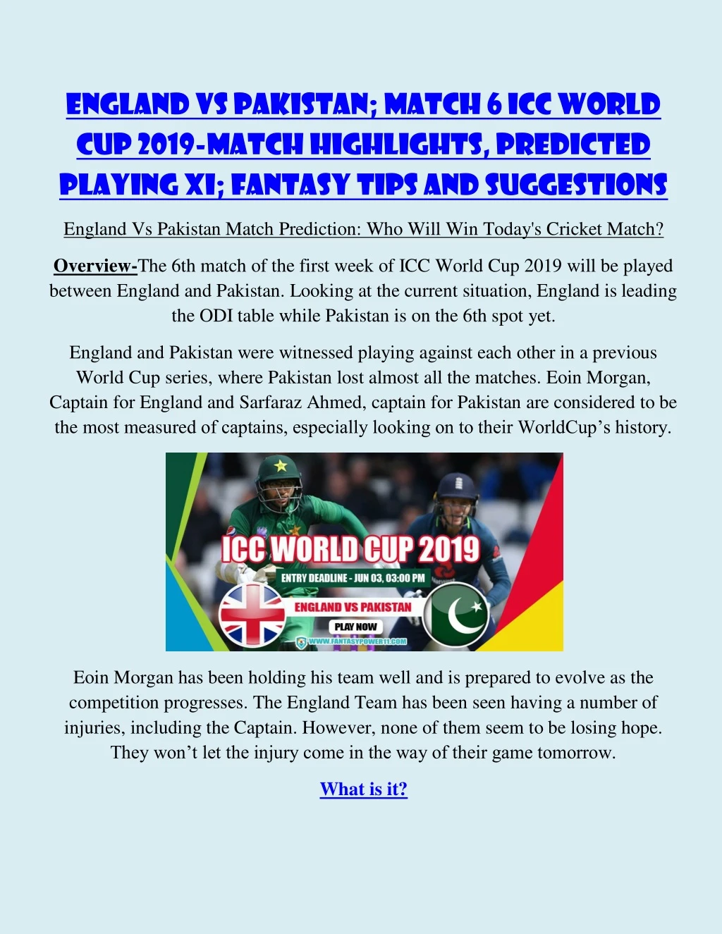 england vs pakistan match 6 icc world cup 2019