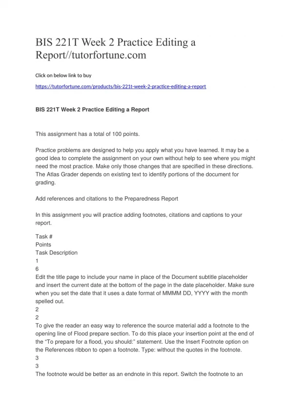 BIS 221T Week 2 Practice Editing a Report//tutorfortune.com