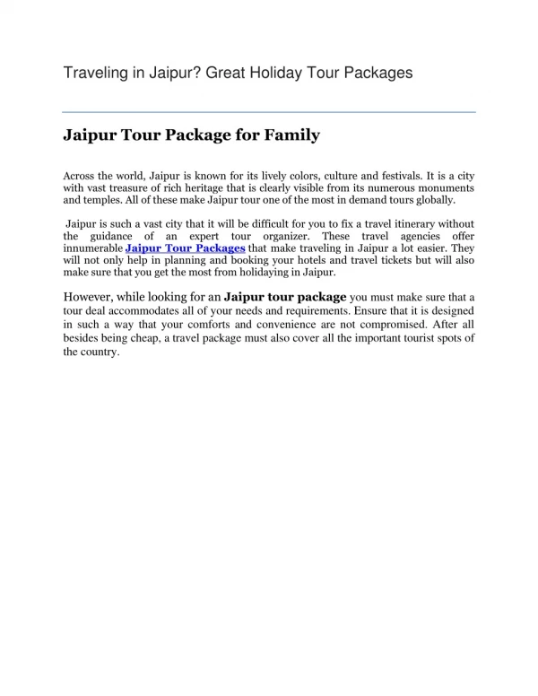 Great Jaipur Holiday Packages
