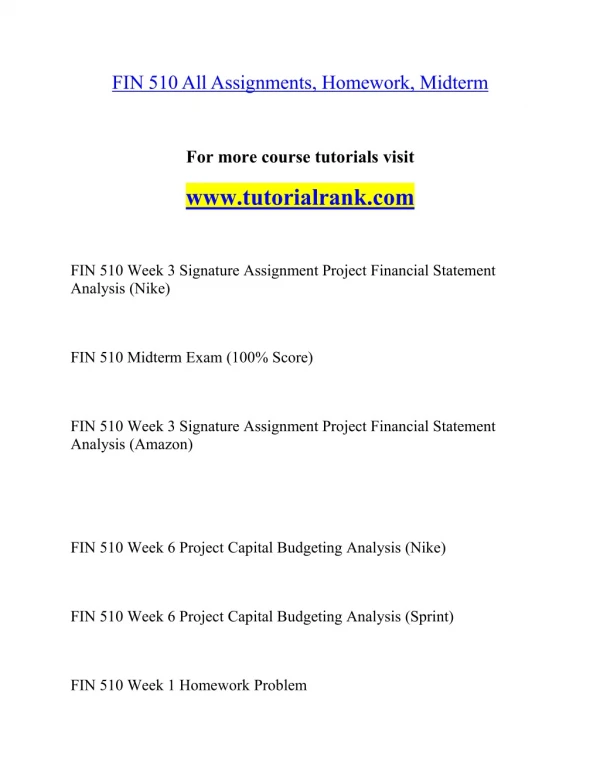 fin 510allassignments homework midterm