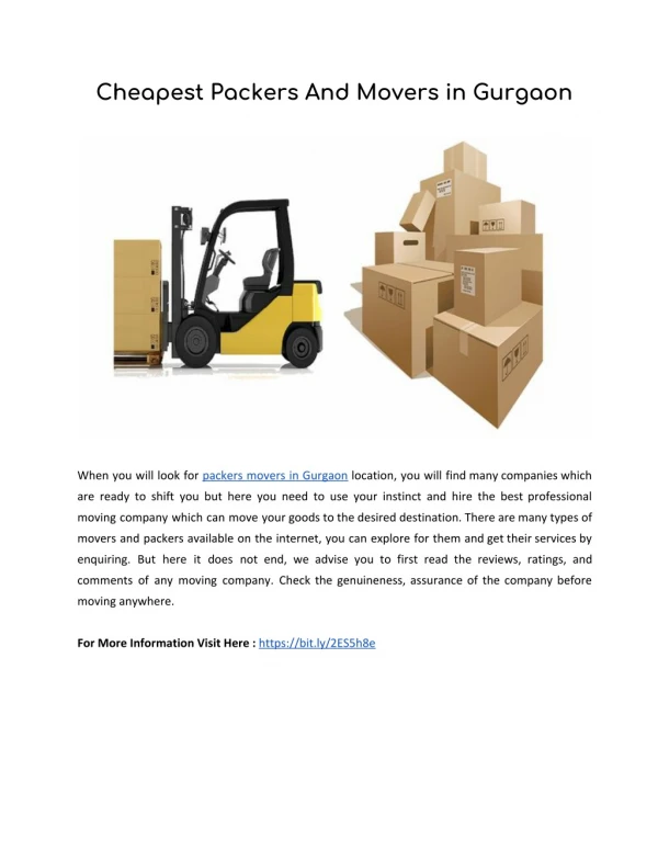 Cheapest Packers And Movers in Gurgaon