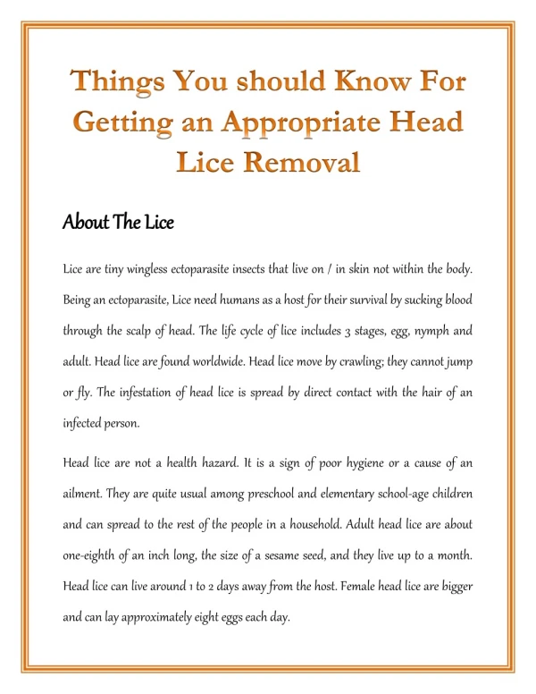 Things You should Know For Getting an Appropriate Head Lice Removal
