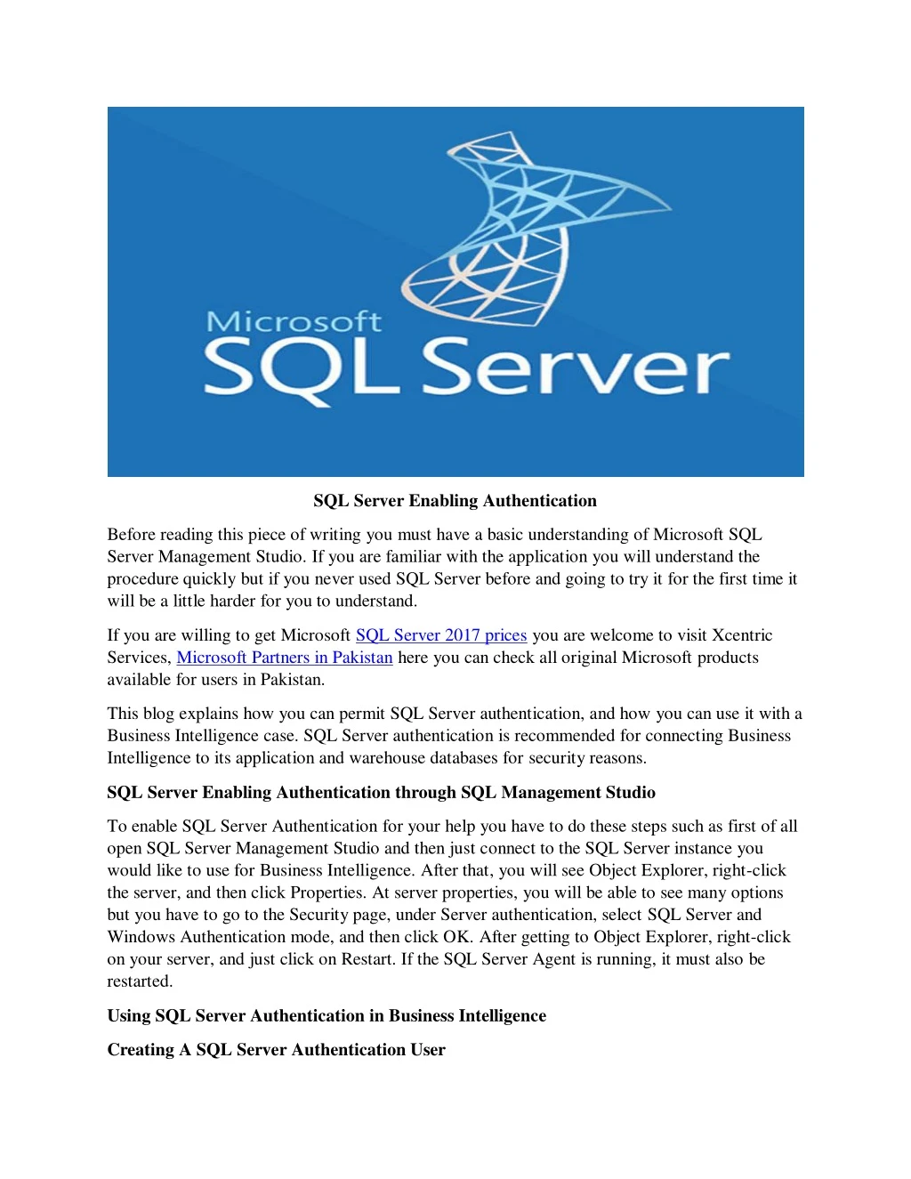 sql server enabling authentication