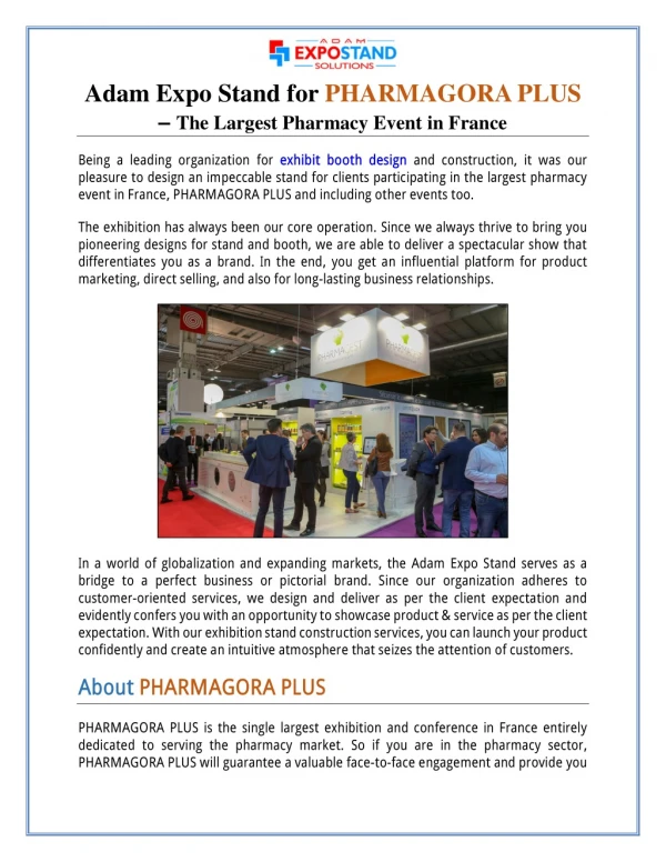 Adam Expo Stand for PHARMAGORA PLUS – The Largest Pharmacy Event in France