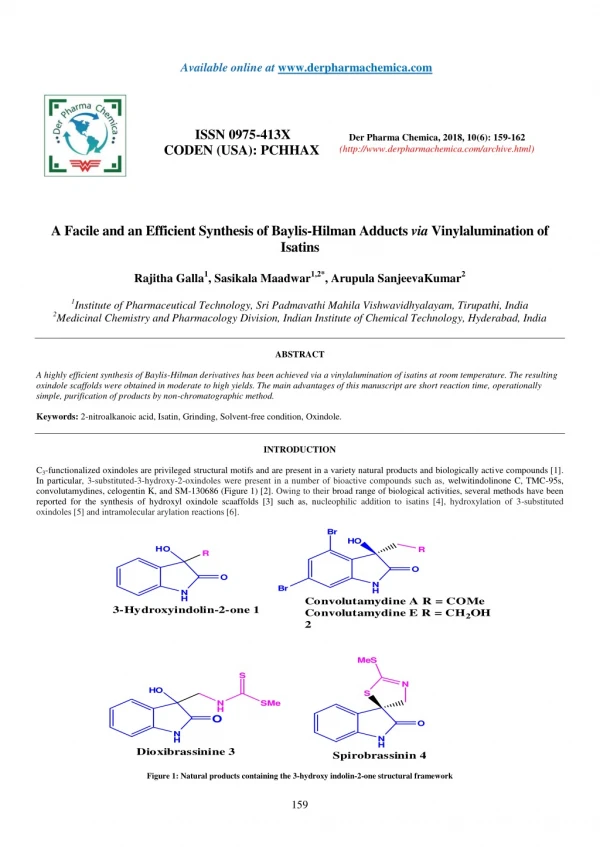 A Facile and an Efficient Synthesis of Baylis-Hilman Adducts via Vinylalumination of Isatins