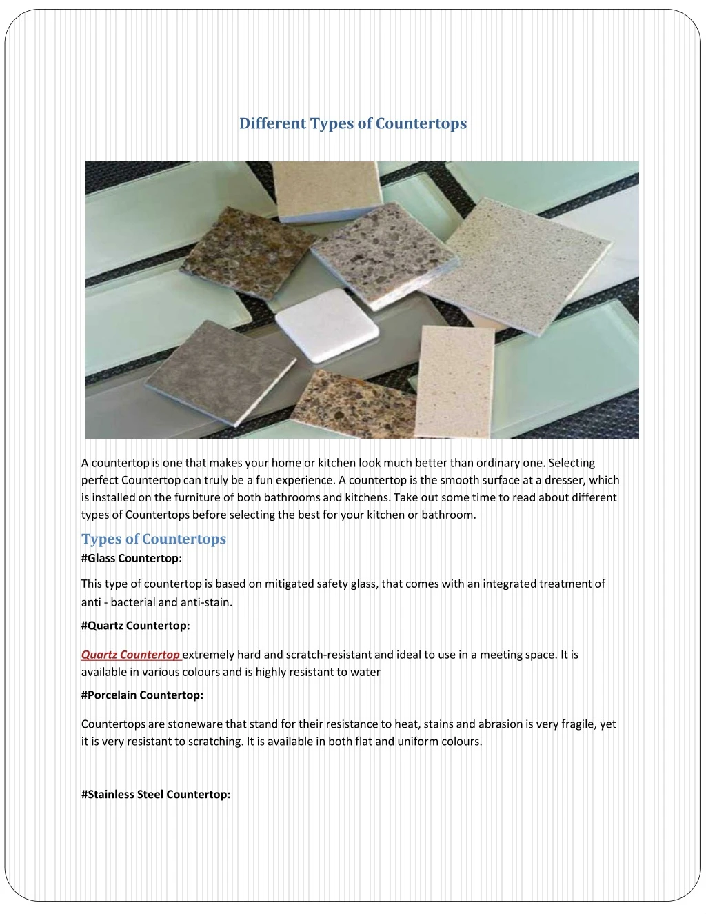 different types of countertops