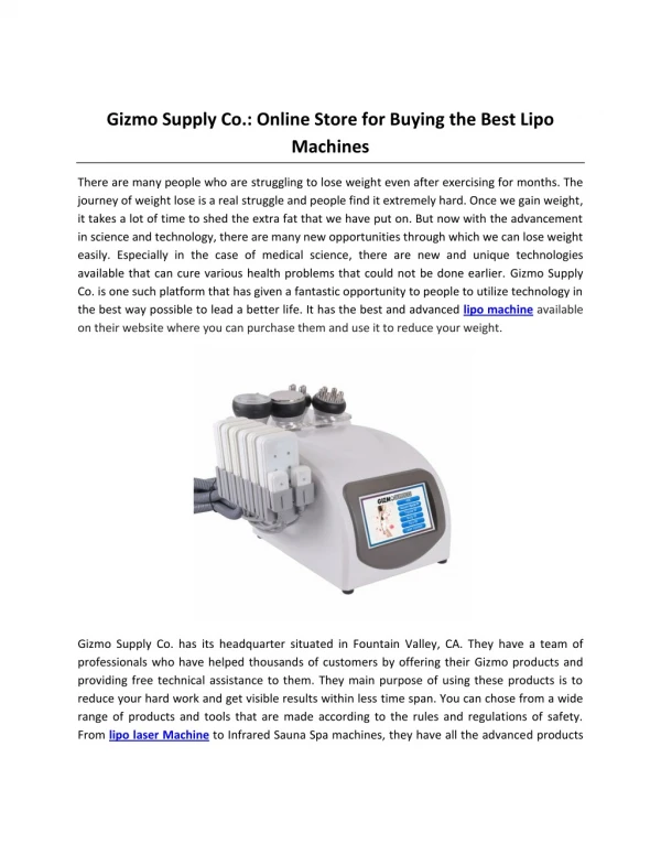 Gizmo Supply Co.: Online Store for Buying the Best Lipo Machines