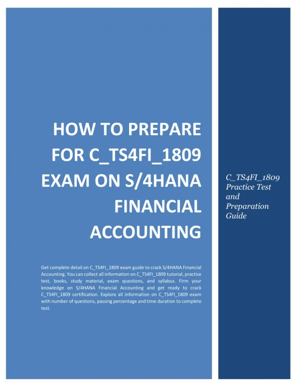 Easy Steps to Prepare for S/4HANA Finance C_TS4FI_1809 Certification Exam.