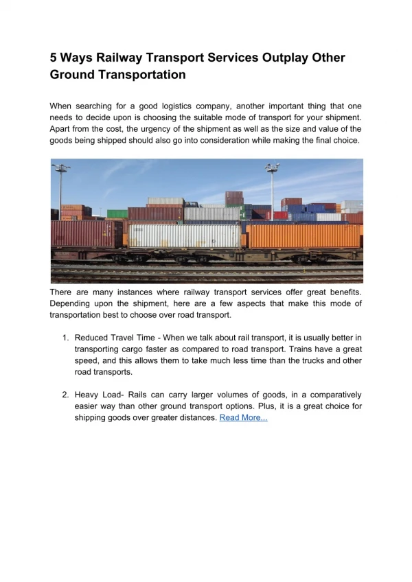 5 Ways Railway Transport Services Outplay Other Ground Transportation