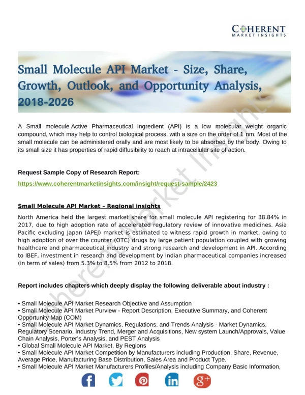 Small Molecule API Market Exposure to varied markets, capacity expansion & diversification key triggers