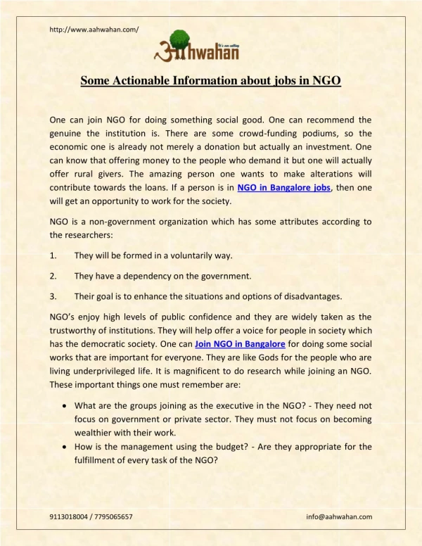 Some Actionable Information about jobs in NGO