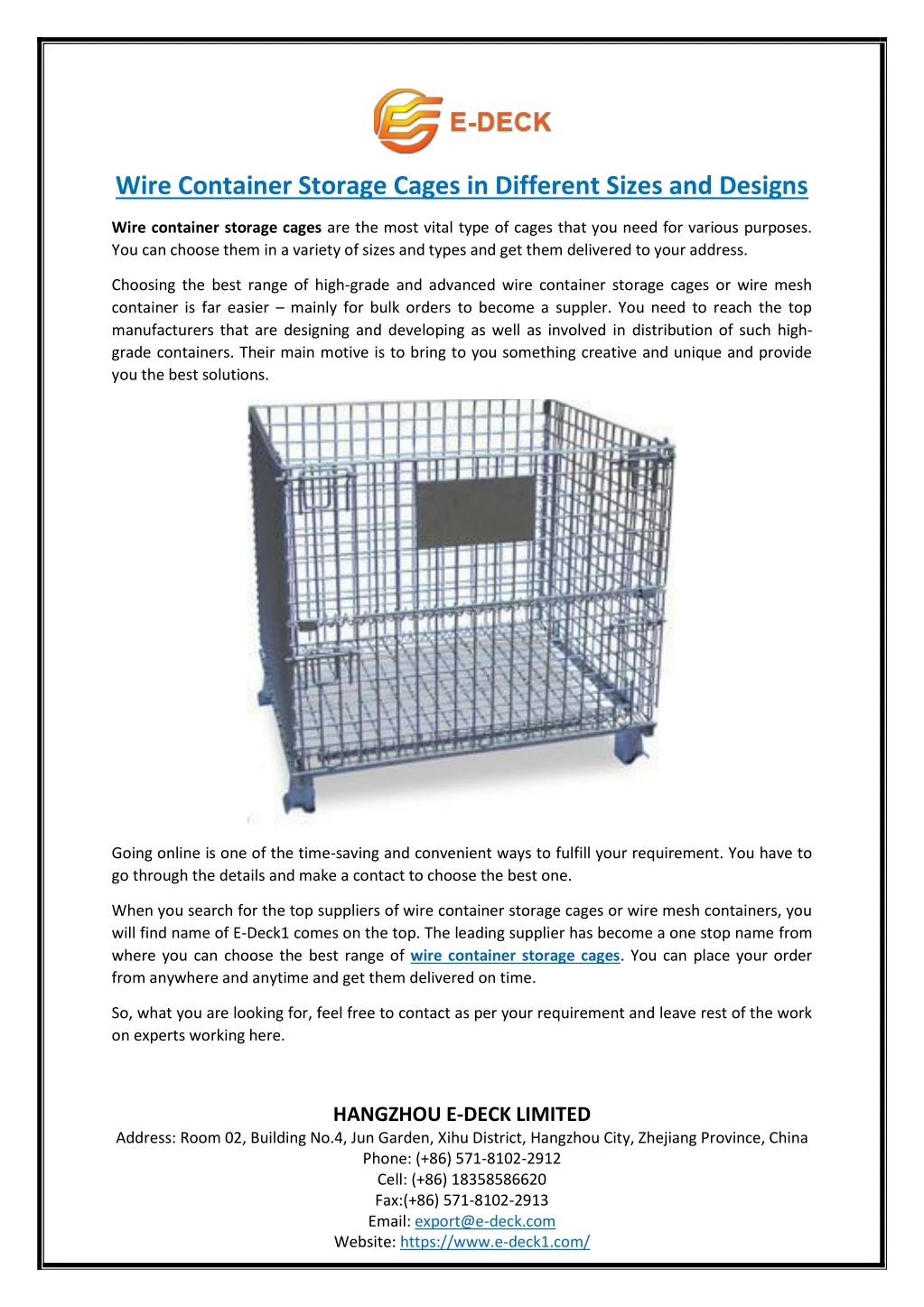 wire container storage cages in different sizes