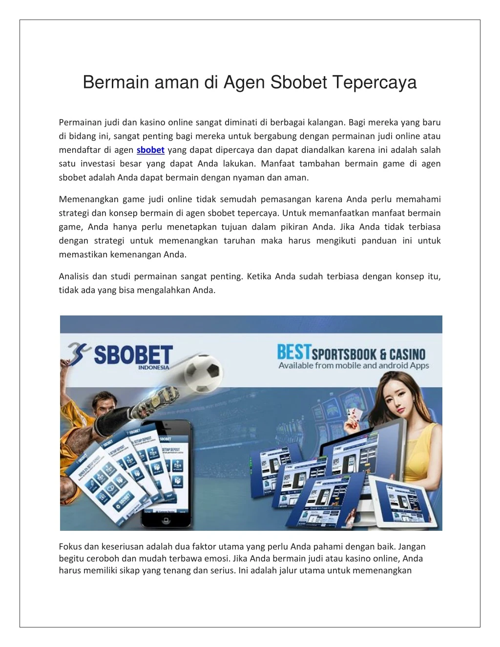 bermain aman di agen sbobet tepercaya