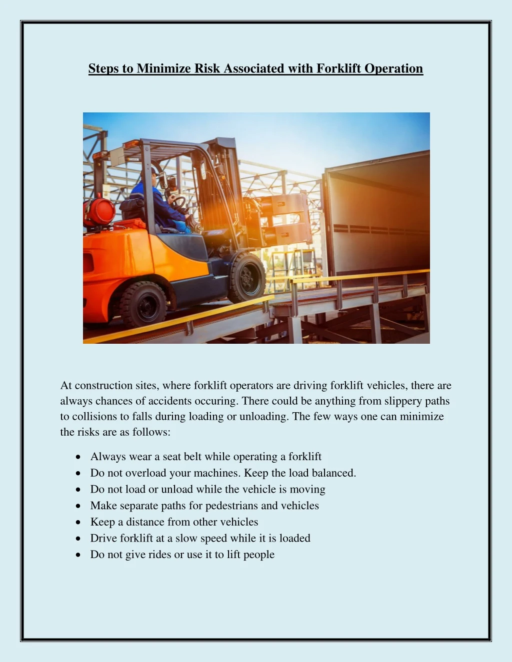 steps to minimize risk associated with forklift